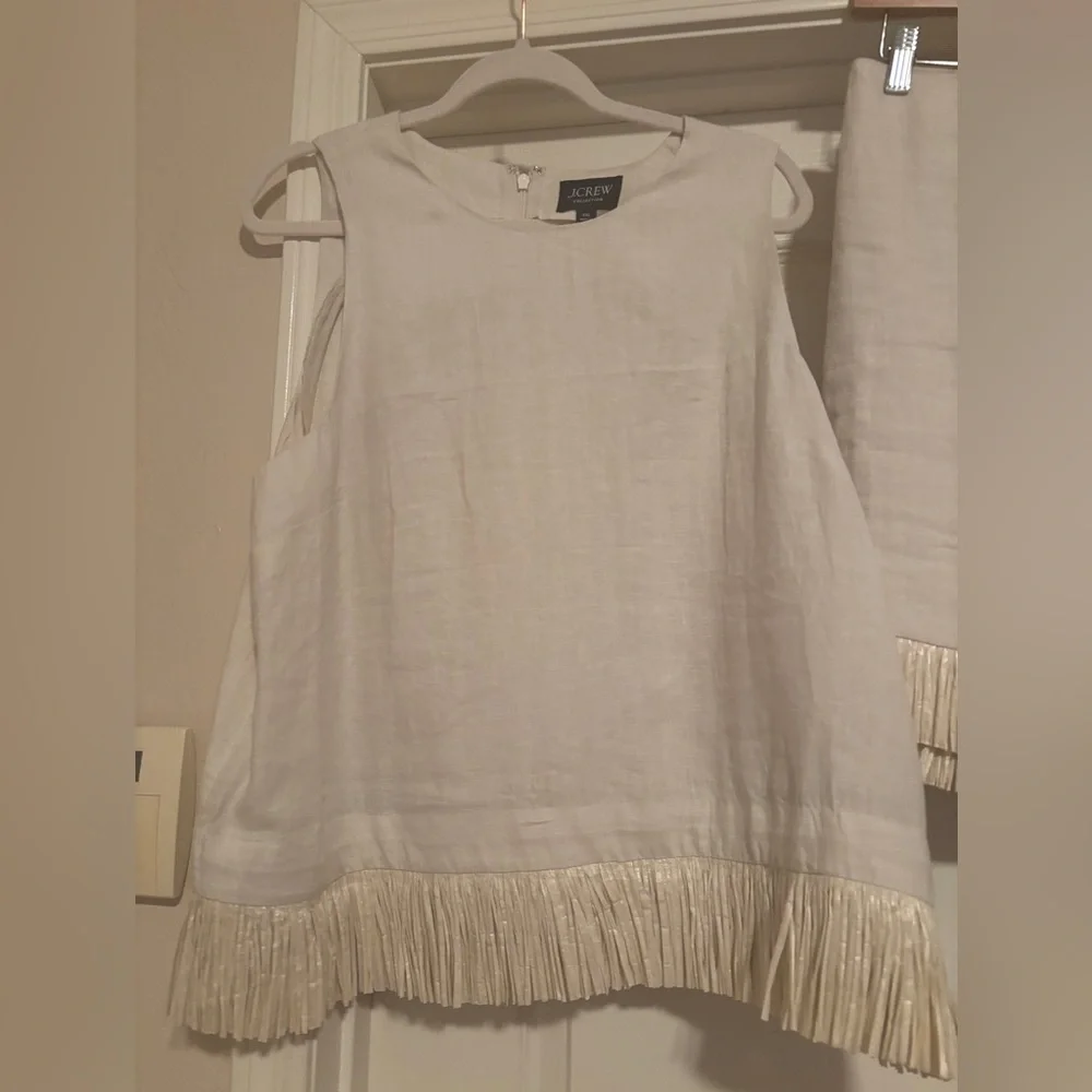 J. Crew Collection Cream Linen & Fringe Two Piece Set Top and Skirt XXL 18